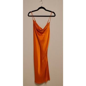 Banana Republic Petite Satin Slip Dress - Orange Cowl Neck Midi - Size M